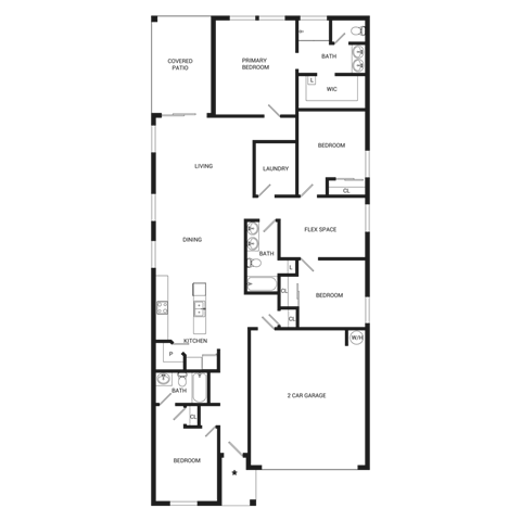 Floor plan for 4 beds, 3 baths, 2049 sqft